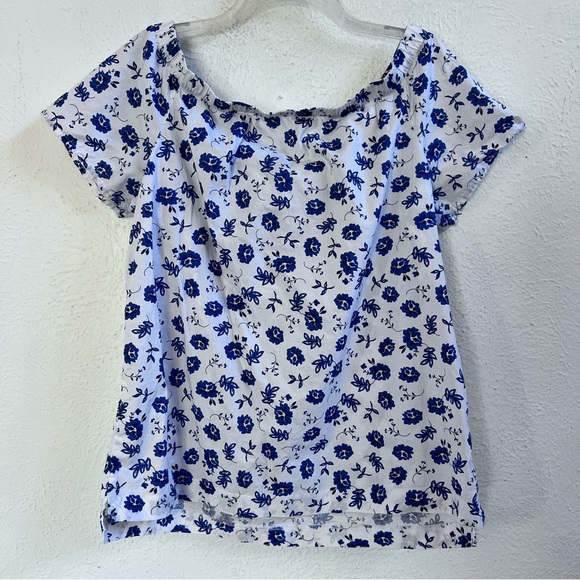 COPY - Banana Republic white blue floral cotton top - Picture 1 of 6